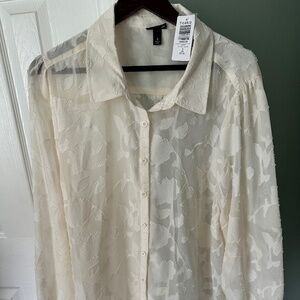 TORRID  Ivory Embroidered Sheer Blouse - Size 3 (Torrid 22-24) Brand NEW